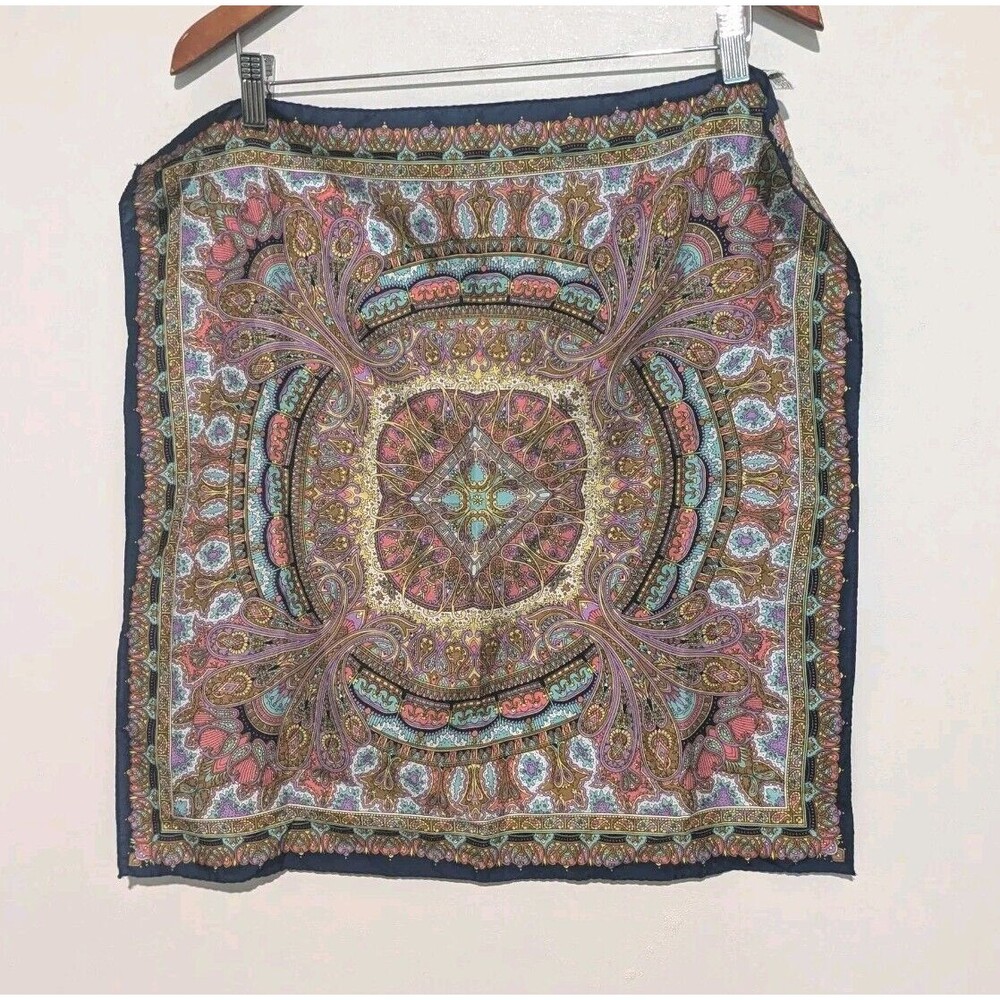 Vintage Nasharr Washable Poly Scarf Square Blue Patterned Square 21 X 21
